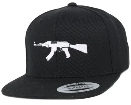 White AK-47 Rifle Embroidered Flat Brim Cap