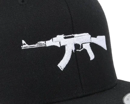 White AK-47 Rifle Embroidered Flat Brim Cap